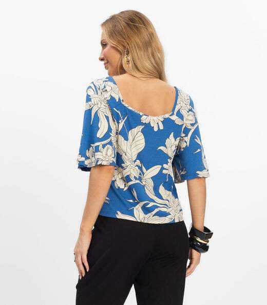 Blusa Cropped Feminina Visco Maquinetada Rovitex Azul