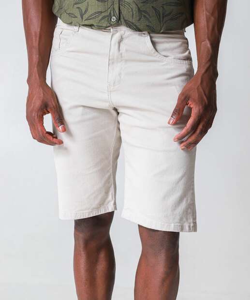 Bermuda Masculina Slim Sarja Bege 