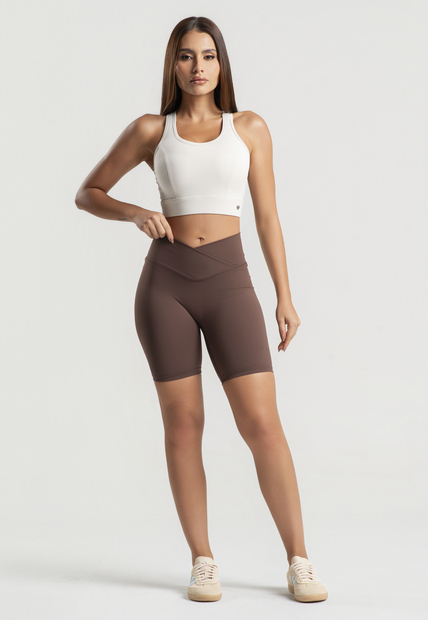 Top Fitness Nadador Com Bojo e Recortes Poliamida Bege Wemood