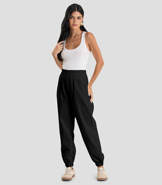 Image_Calça Jogger Feminina em Moletom Penteado Dianna Preto