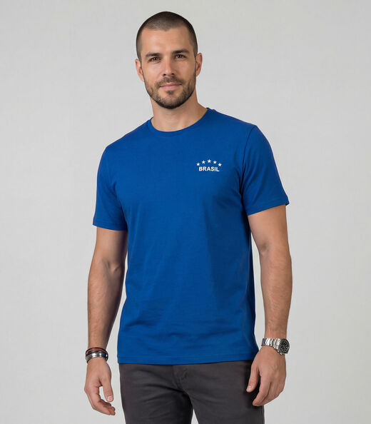 Camiseta Masculina em Cotton Leve Brasil Select Azul