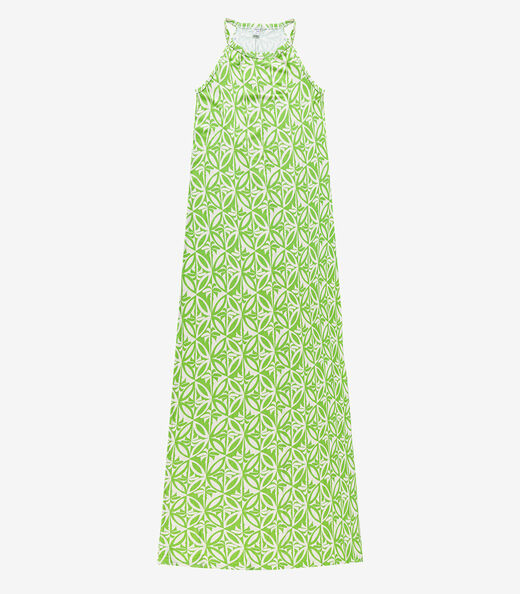 Vestido Longo Estampado Sem Manga Infinita Cor Verde