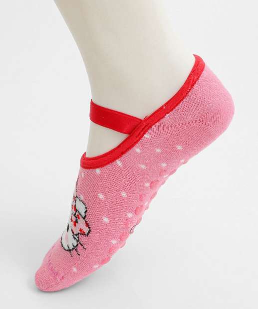 Meia Sapatilha Feminina Antiderrapante Hello Kitty Rosa