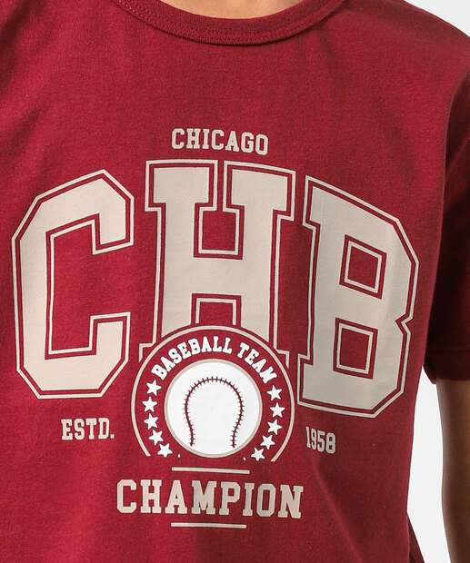 Camiseta Infantil Estampada Manga Curta MR Tam 4 a 10 Vinho