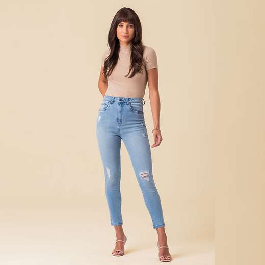 Calça Jeans Cigarrete Puídos Feminina Disparate