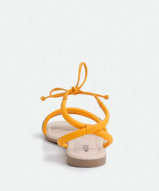 Sandália Feminina Rasteira Strass Amarração Mississipi