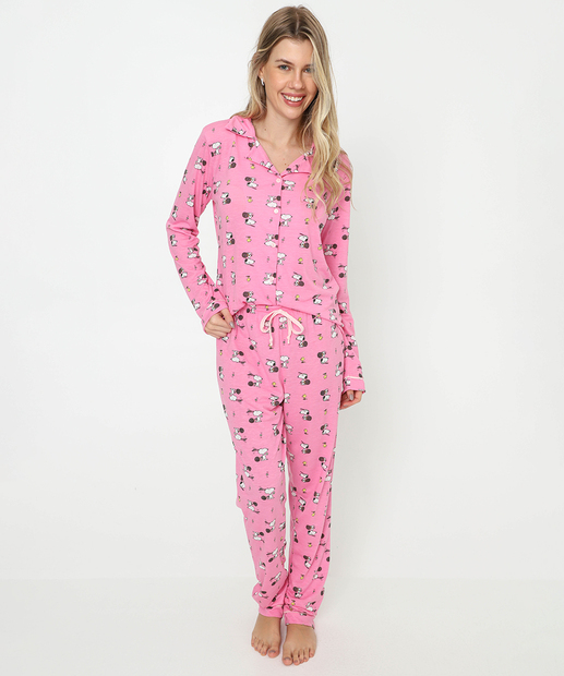Image_Pijama Americano Feminino Snoopy Manga Longa Rosa