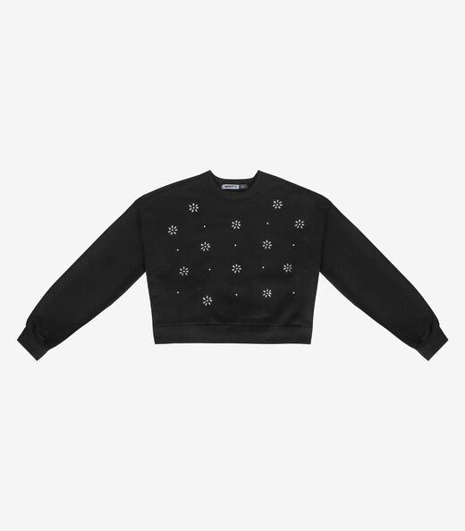 Blusão Juvenil Moletom Sem Felpa Com Strass Minty Preto