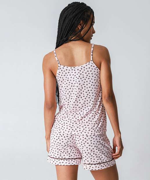 Pijama Feminino Estampa Flores Alças Finas Marisa Rosa