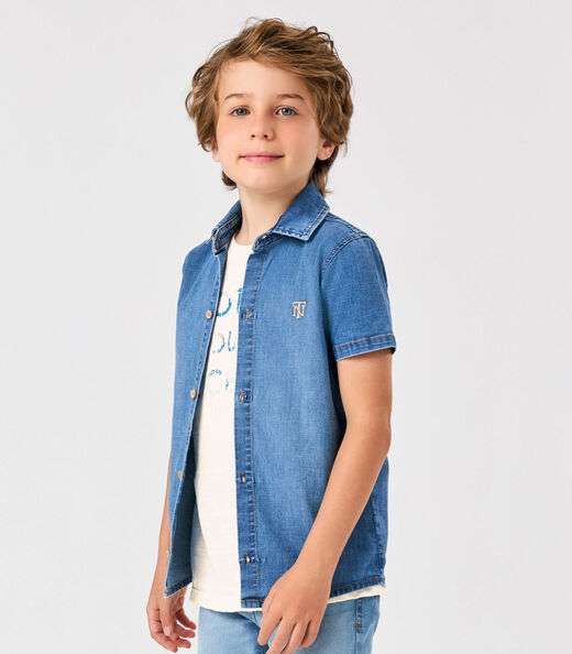 Camisa Jeans Infantil Trick Nick Azul