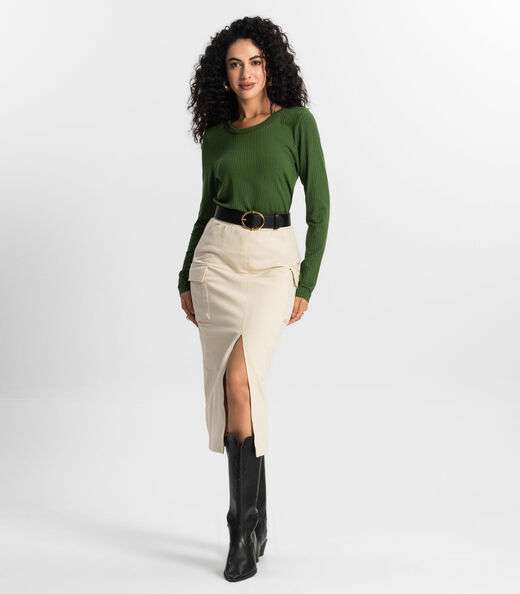 Blusa Manga Longa Canelada Rovitex Verde