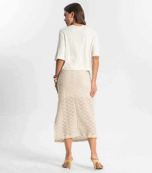 Saia Midi Em Tricot Endless Bege