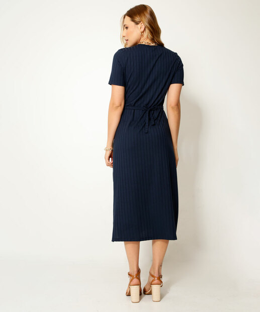 Vestido Midi Feminino Canelado Manga Curta Marisa