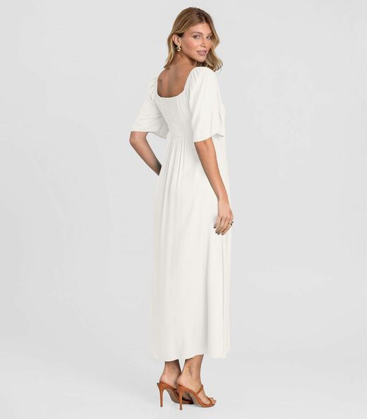 Vestido Midi com Manga Curta Dianna Bege