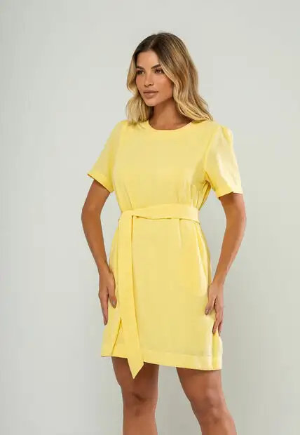 Vestido Curto Com Faixa Amarelo Salvatore