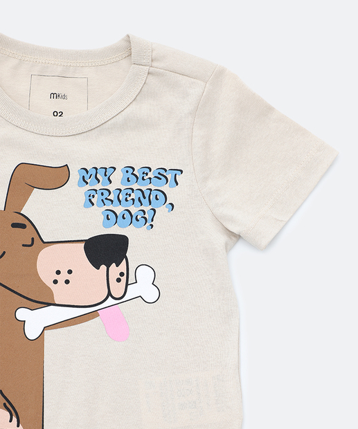 Camiseta Infantil Estampa Cachorro Marisa Tam 1 a 3 Bege