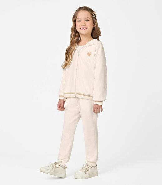 Conjunto Jaqueta Com Capuz Calça Plush Trick Nick Bege