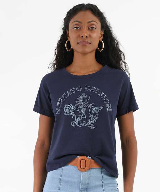 Image_Blusa Feminina Estampa Flor Manga Curta Marisa Azul