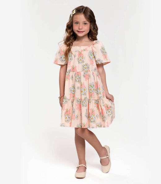 Vestido Infantil Estampado Trick Nick Rosa