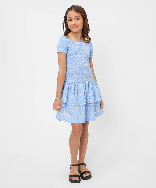 Vestido Juvenil Ciganinha Lastex Floral Marisa Tam 10 a 16 Azul