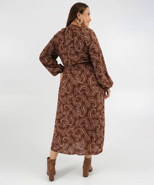 Vestido Plus Size Feminino Paisley Marisa Marrom