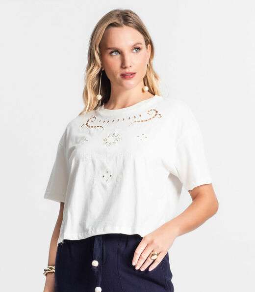 T-shirt De Meia Malha Feminina Endless Bege