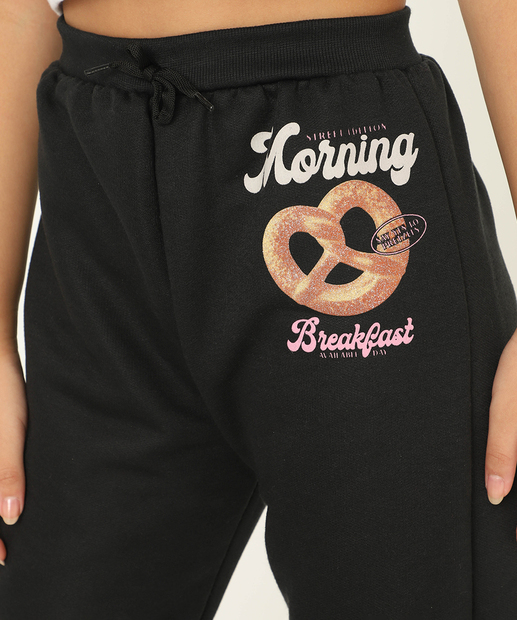 Calça Juvenil Moletom Estampada Marisa Tam 10 a 16 Preto