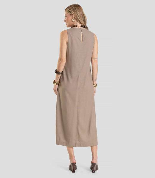 Vestido Midi Feminino em Tecido Linho Dianna Marrom