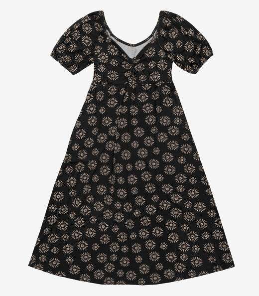 Vestido Feminino Midi Estampado Rovitex Preto