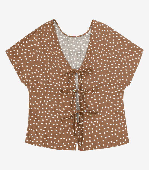 Blusa Feminina Viscose Acetinada Estampada Endless Marrom