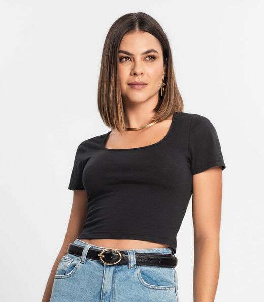 Blusa Cropped Feminina Rovitex Preto