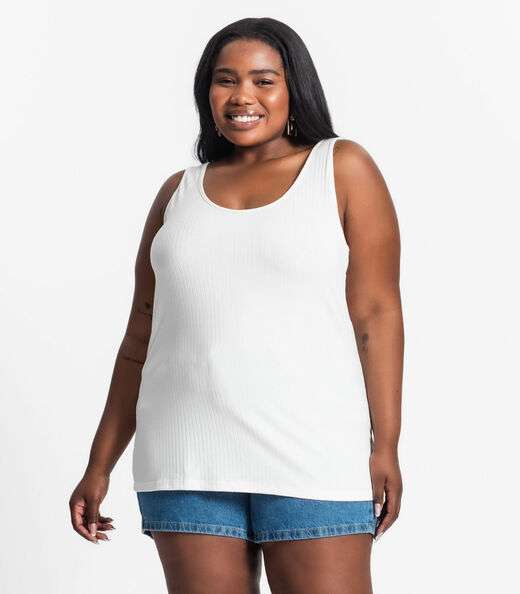 Regata Plus Size Em Ribana Canelada Secret Glam Bege