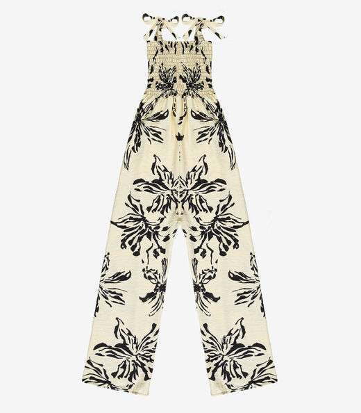 Image_Macacão Longo Feminino De Lastex Estampado Select Bege