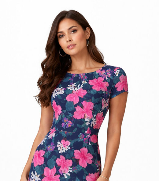 Vestido Feminino Midi Slim Em Suplex Select Azul