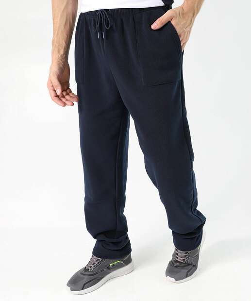 Calça Masculina Fitness Moletom Reta Bolsos MR Azul