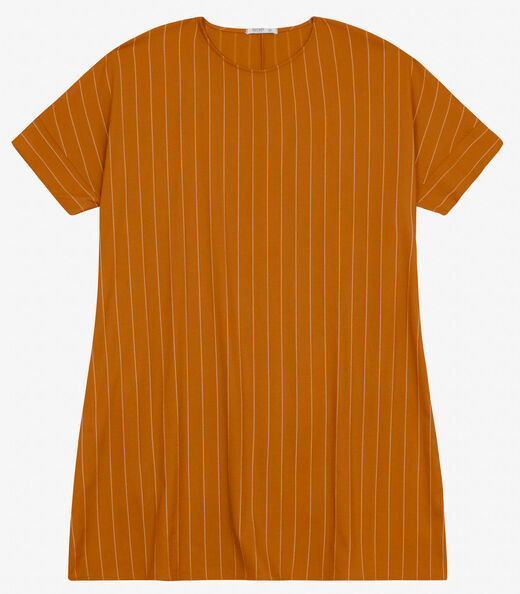 Vestido Plus Size em Visco Listras Secret Glam Marrom