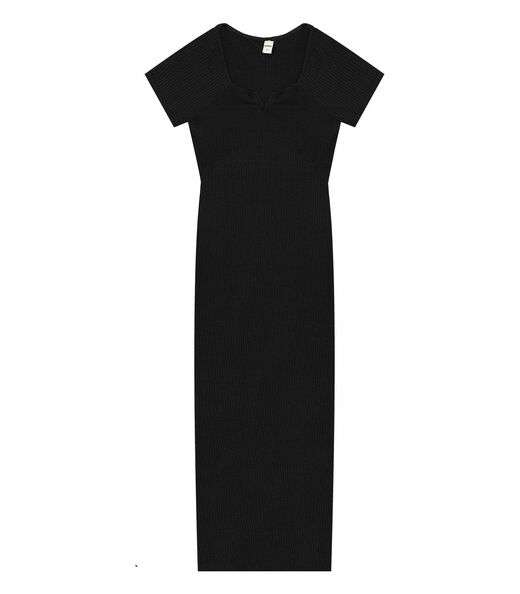 Vestido Midi Em Ribana Canelada Rovitex Preto