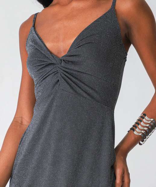 Vestido Midi Feminino Brilho Lurex Marisa Preto