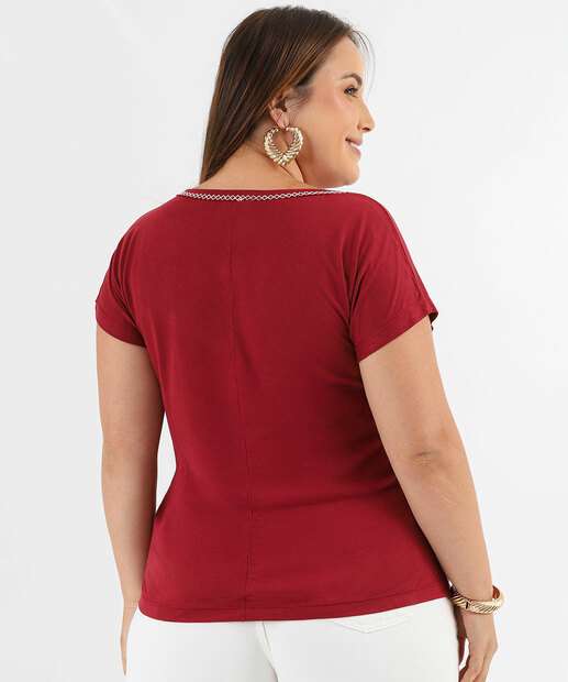 Blusa Plus Size Feminina Manga Curta Marisa Vinho