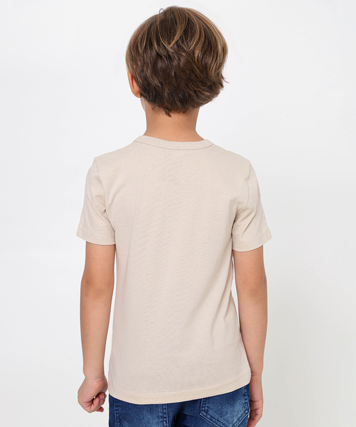 Camiseta Infantil Manga Curta Estampada MR Tam 4 a 10 Bege