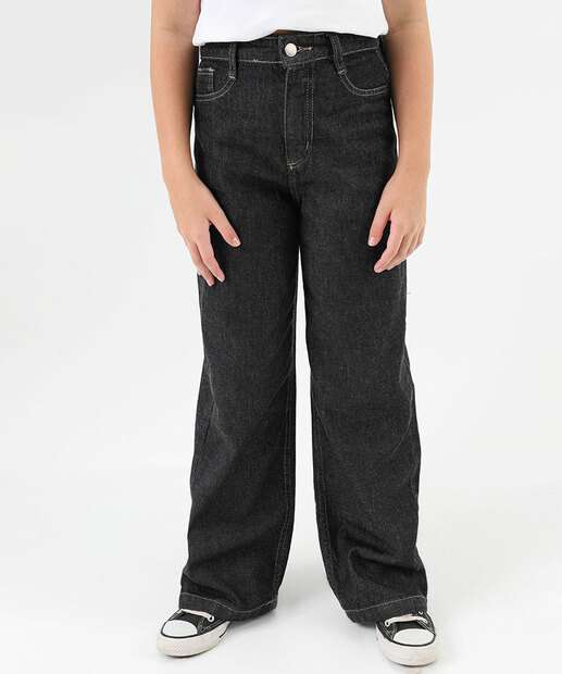 Calça Juvenil Jeans Wide Leg Marisa Tam 10 a 16 Preto