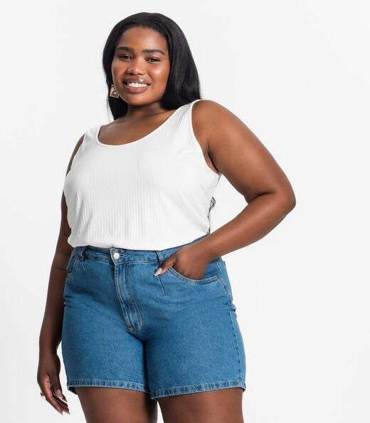 Regata Plus Size Em Ribana Canelada Secret Glam Bege