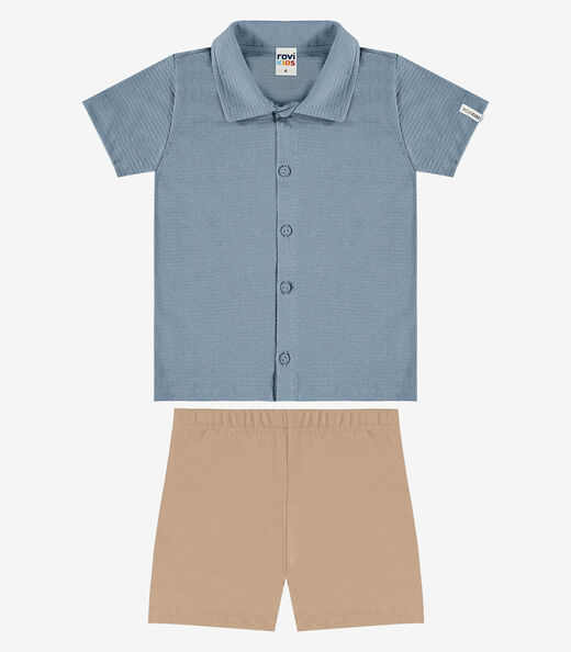 Conjunto Camisa Com Bermuda Infantil Rovi Kids Azul