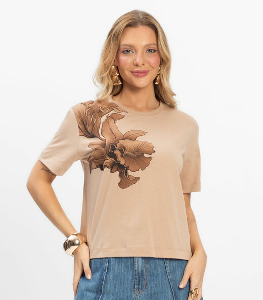 T- Shirt Feminina Meia Malha Rovitex Marrom