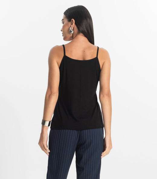 Blusa de Alça Feminina Viscotorcion Básica Rovitex Preto