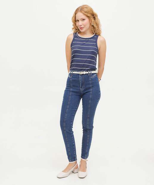 Calça Jeans Cigarrete Feminina Friso Sawary
