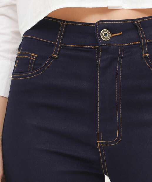 Calça Jeans Skinny Feminina Cintura Alta Bolsos