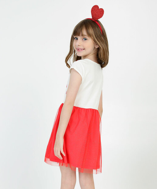 Vestido Infantil Tule Corações Brilho Marisa Tam 4 a 10