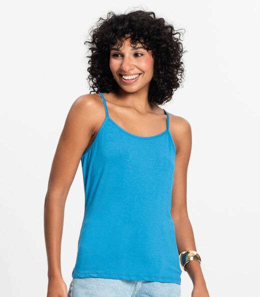 Blusa de Alça Feminina Viscotorcion Básica Rovitex Azul