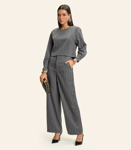 Image_Calça Feminina Pantalona Twill Lurex Endless Cinza